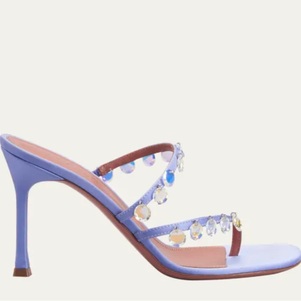 BRAND NEW Amina Muaddi “Tina” satin sandals with hanging crystal charms - Picture 4 of 5